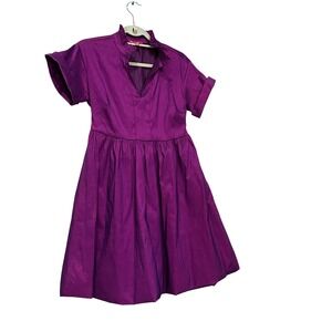 THML Purple Shimmer Ruffle Neck‎ Mini Dress XS Short Sleeve Pleated Babydoll